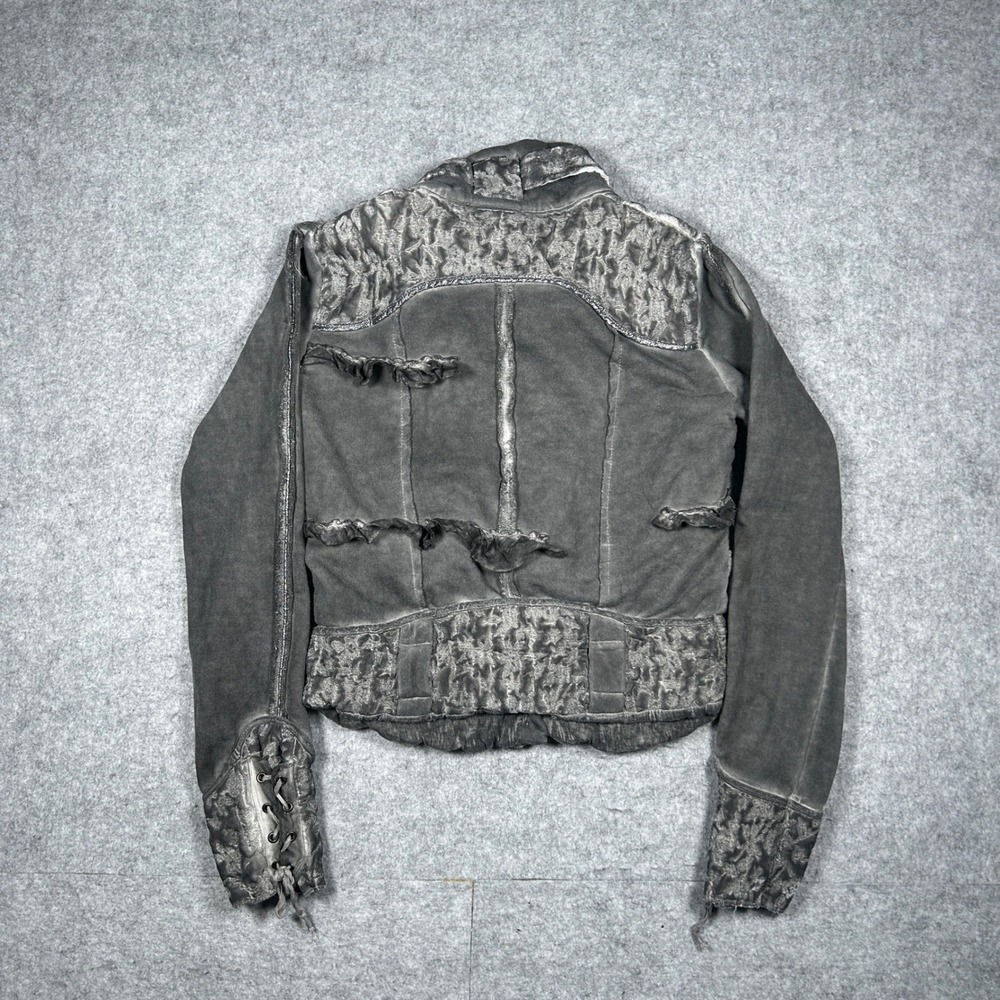 Elisa Cavaletti Jacket Womens Medium Gray Lagenlook Art To Wear Lace Up Ruffle - Picture 14 of 16